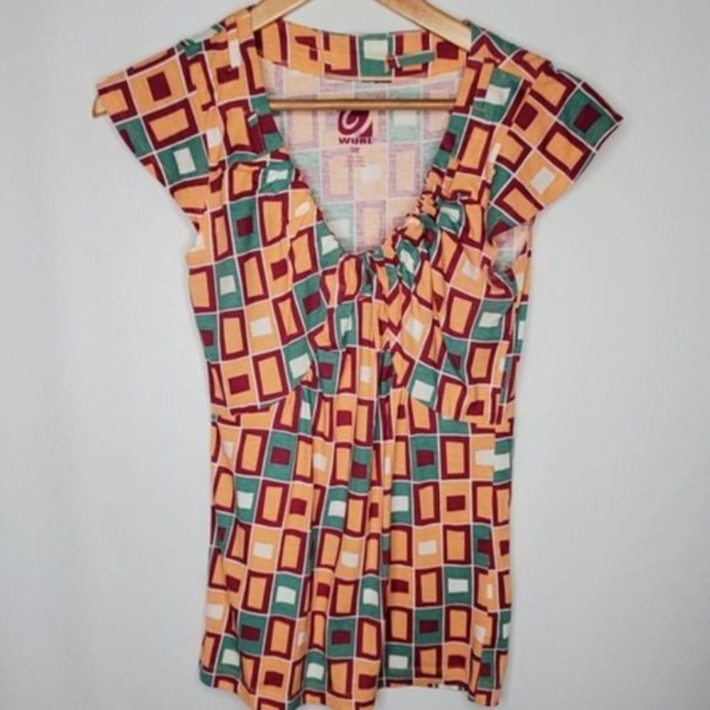 Wurl Geometric Print Cap Sleeve‎ Top Orange M
